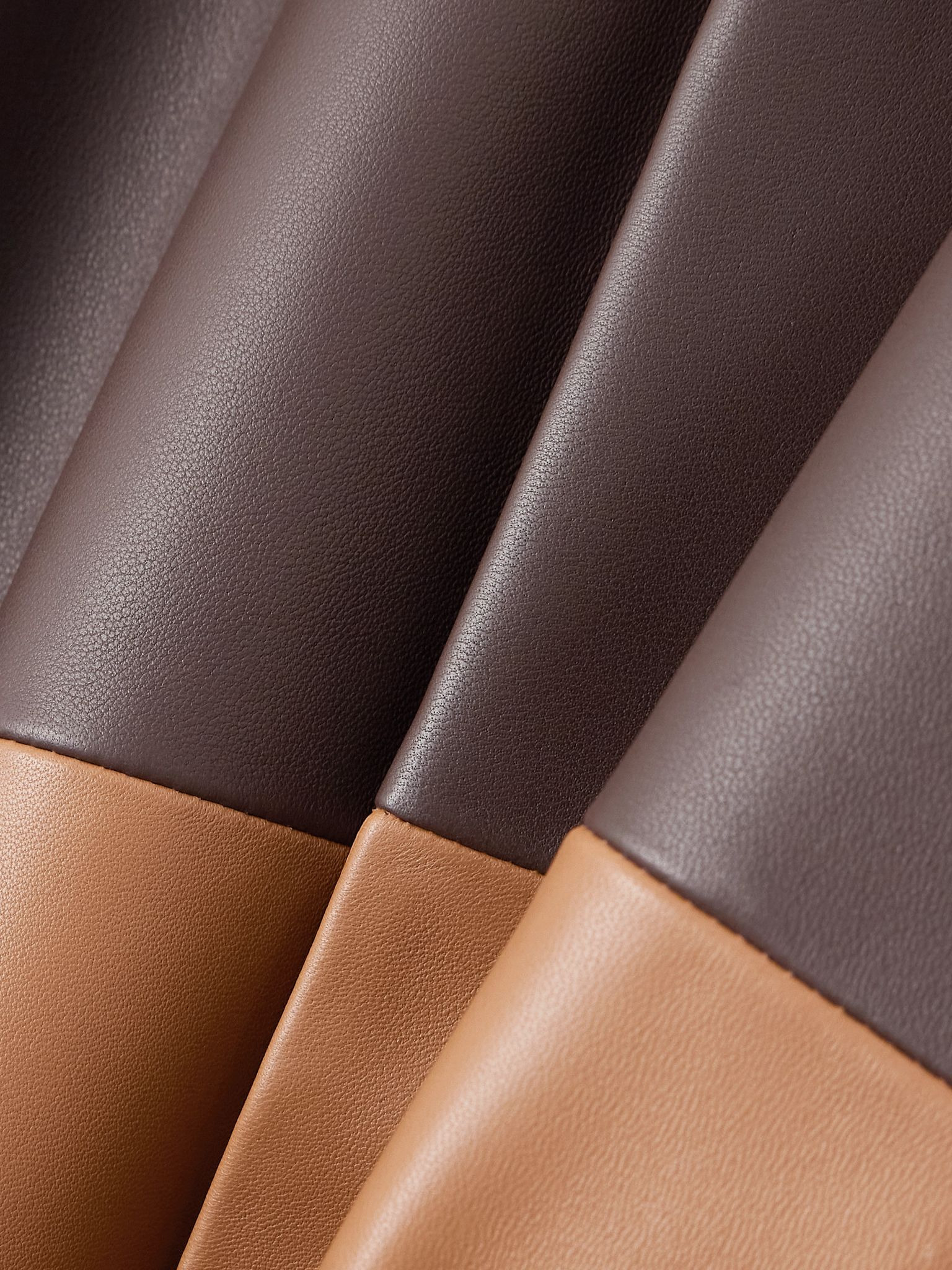 Belted two-tone leather coat Tan - 4