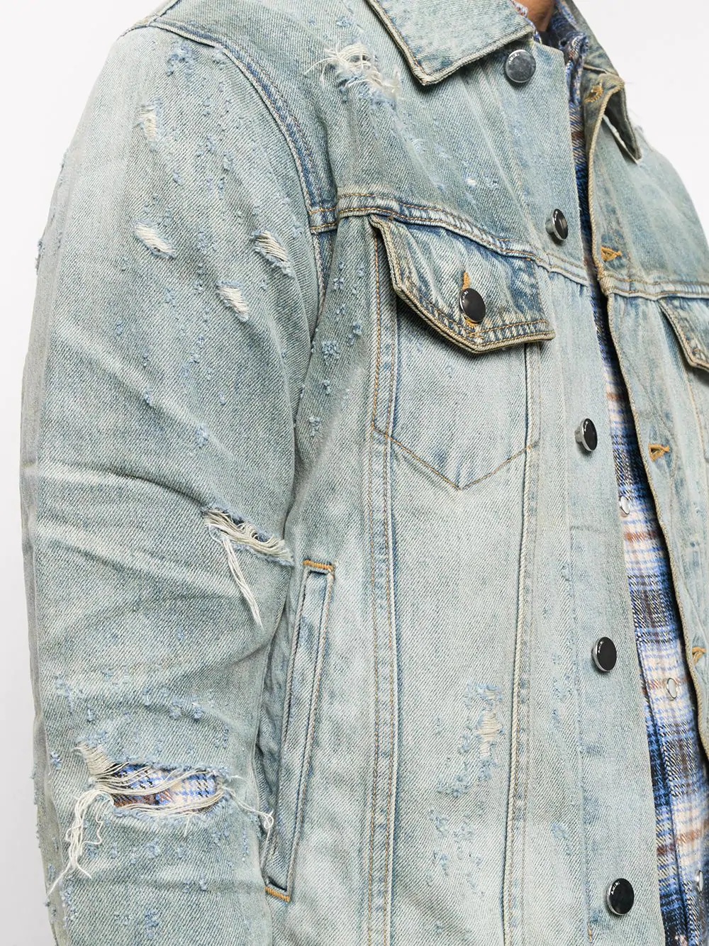 distressed light wash denim jacket - 5