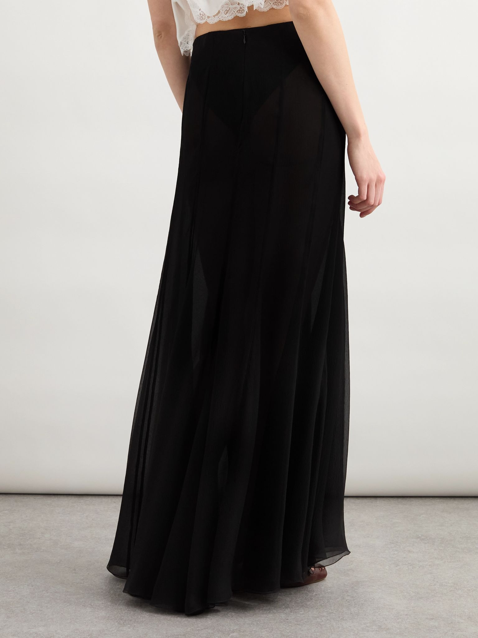 Organic silk-mousseline maxi skirt Black - 4