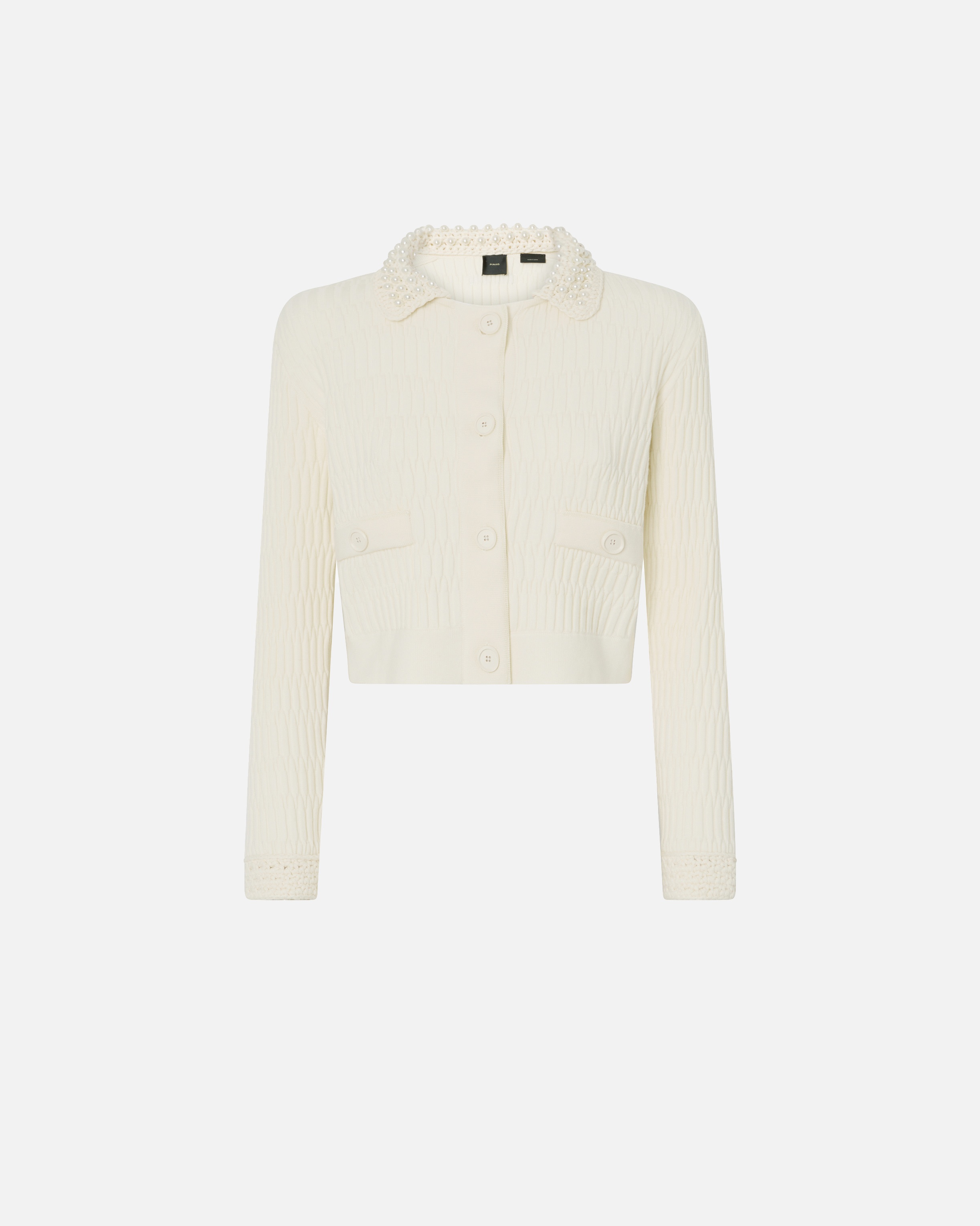 SHORT KNIT JACKET WITH BEADED CROCHETED COLLAR - 1