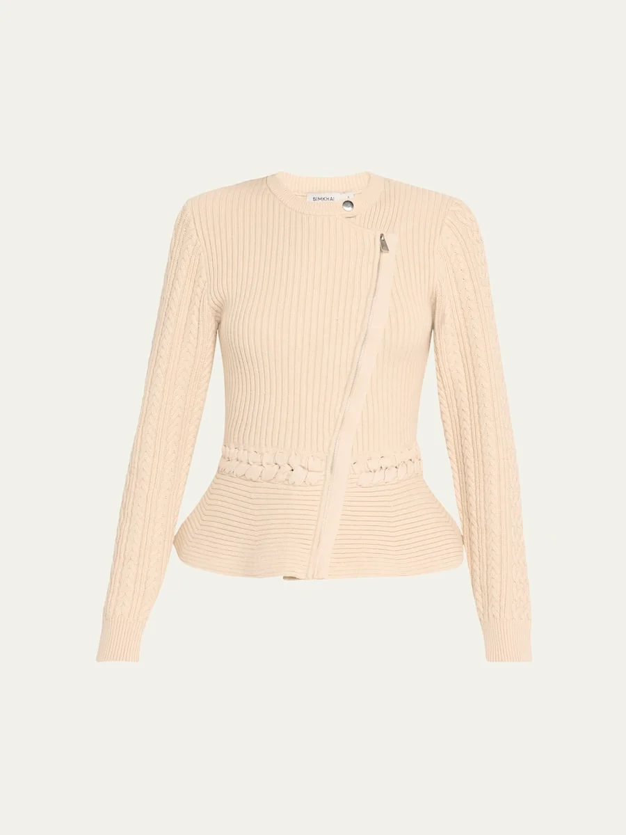 Andi Mixed-Knit Cotton Peplum Jacket - 1