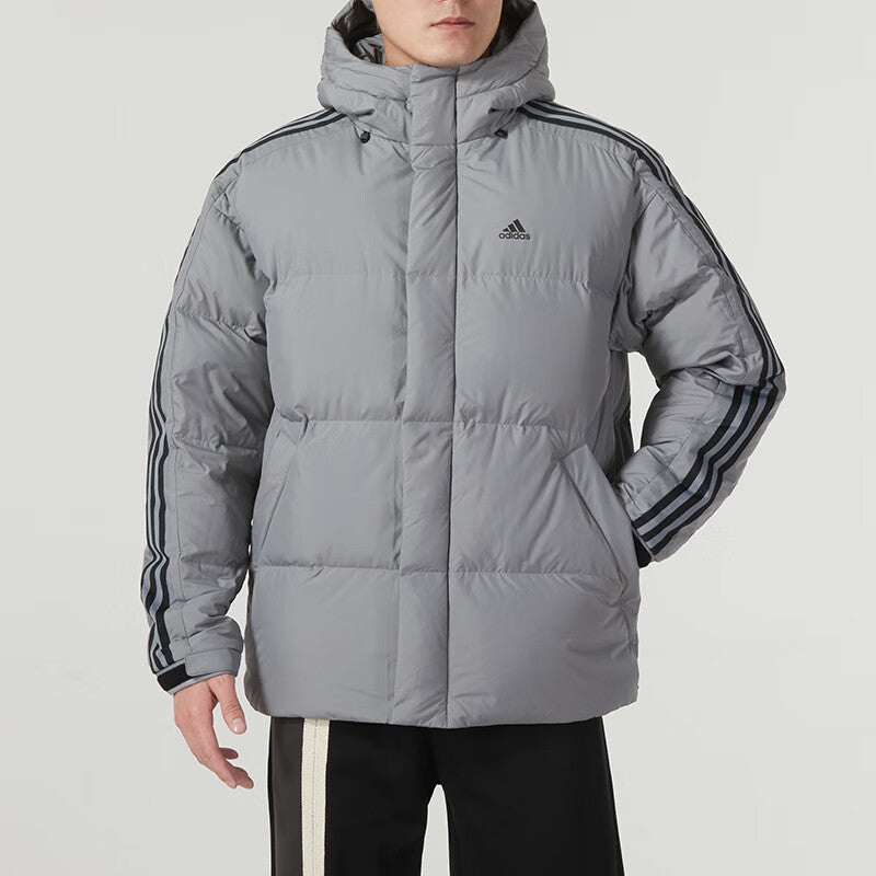 adidas 3-Stripe Puff Down Coat 'Gray Black' IT8733 - 3