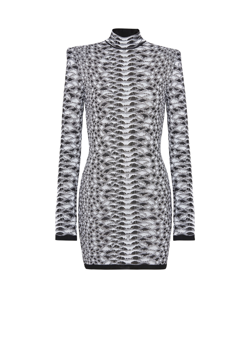 Short snakeskin textured knit dress 1