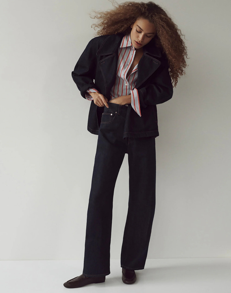 Denim Double-Breasted Crop Trench Coat 7