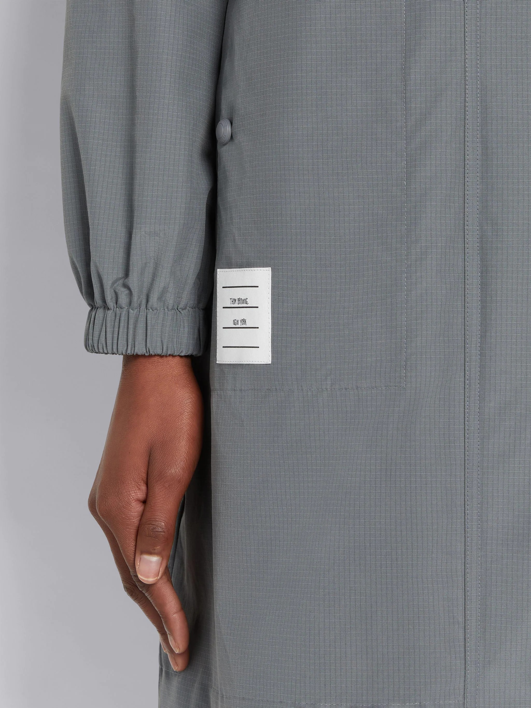 Medium Grey Ripstop Seamed in 4-Bar Elongated Hooded Parka - 5