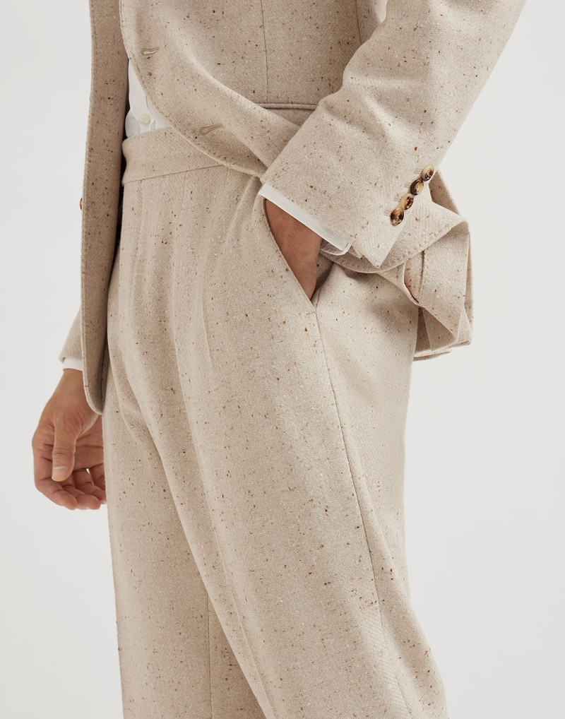 Wool and cashmere flecked diagonal tailor fit trousers with double pleats and waist tabs 3