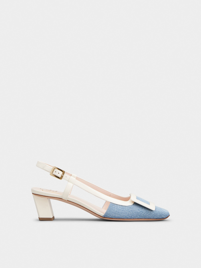 Belle Vivier Lacquered Buckle Slingback Pumps 에 Denim - 1