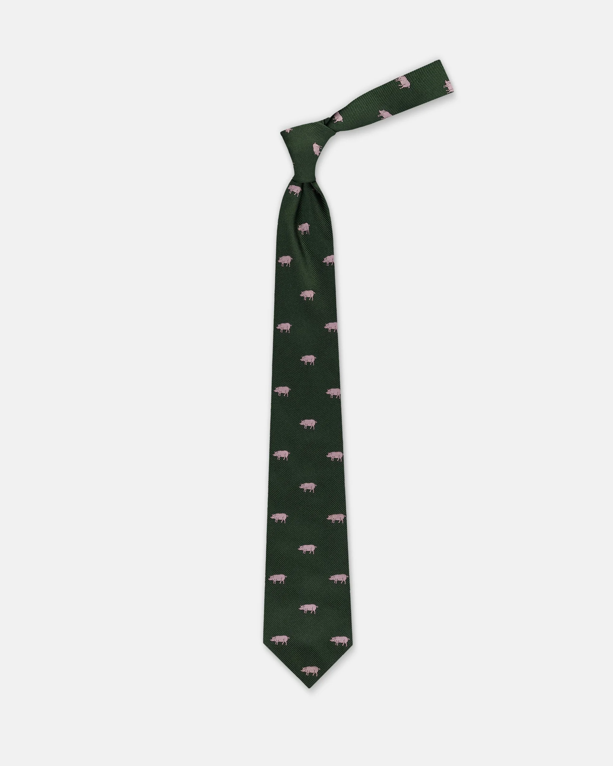 MADE-IN-ENGLAND GREEN WITH PINK PIGS CLUB TIE - 1