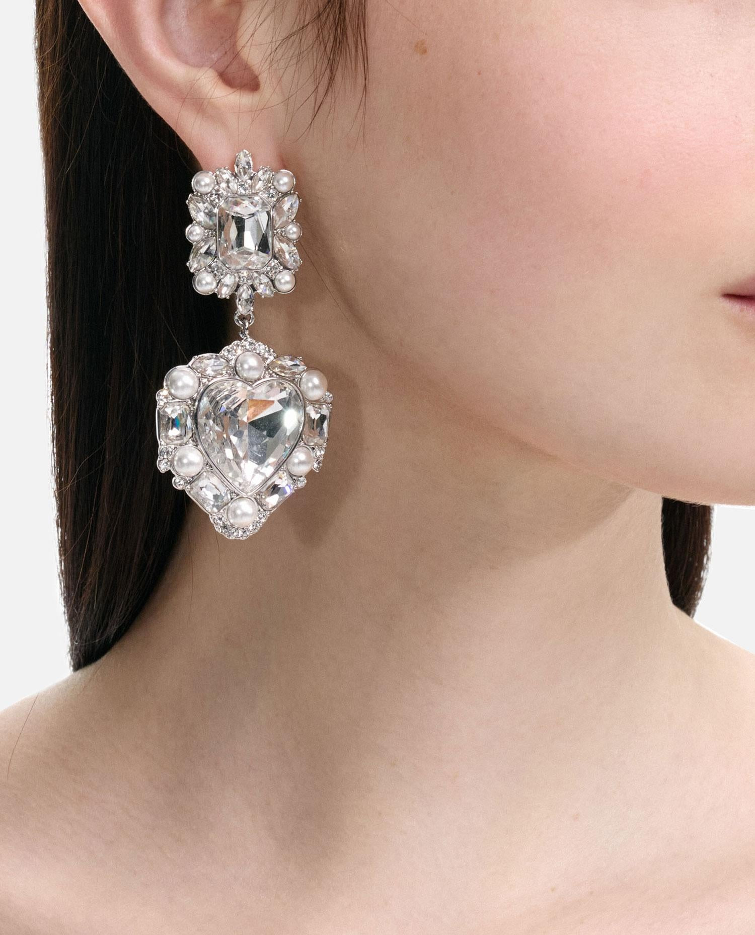 CRYSTAL PEARL TIERED HEART EARRINGS - 3