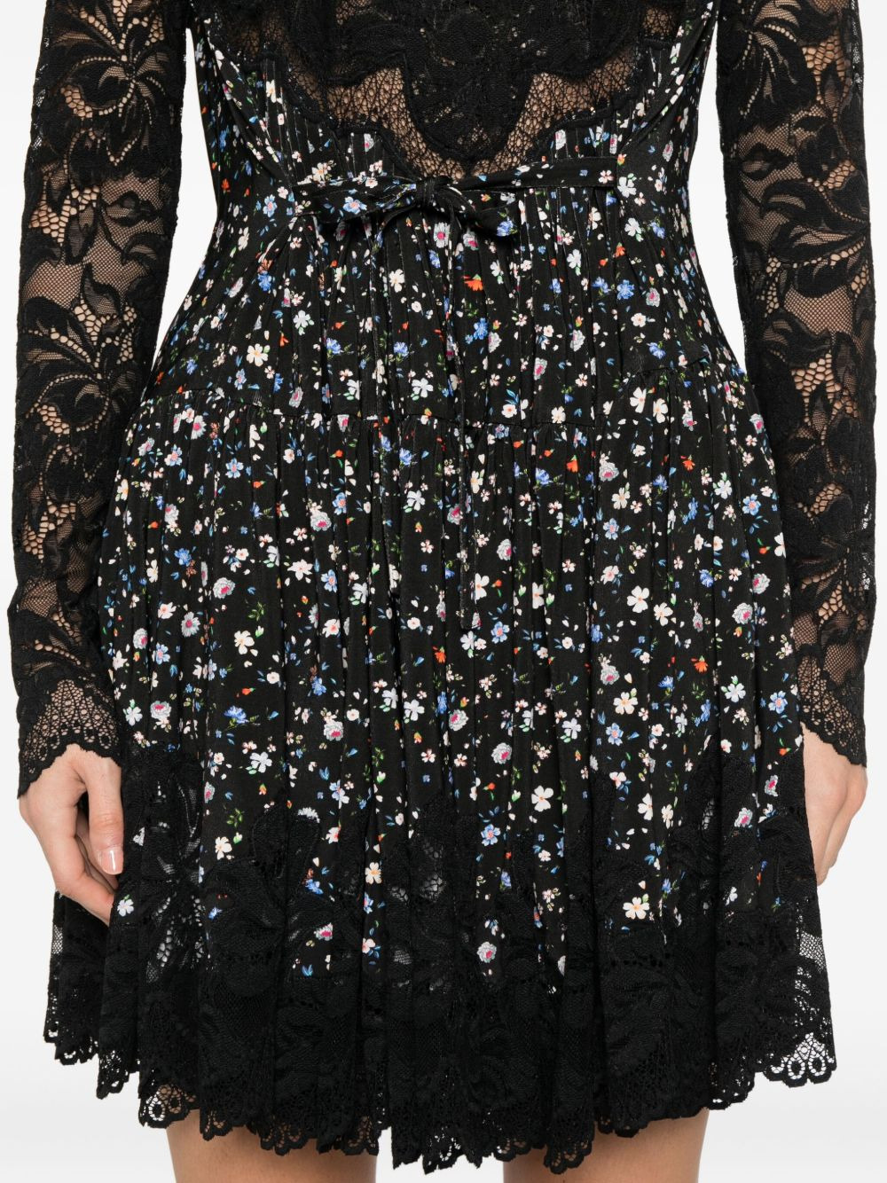 lace floral-print mini dress - 5