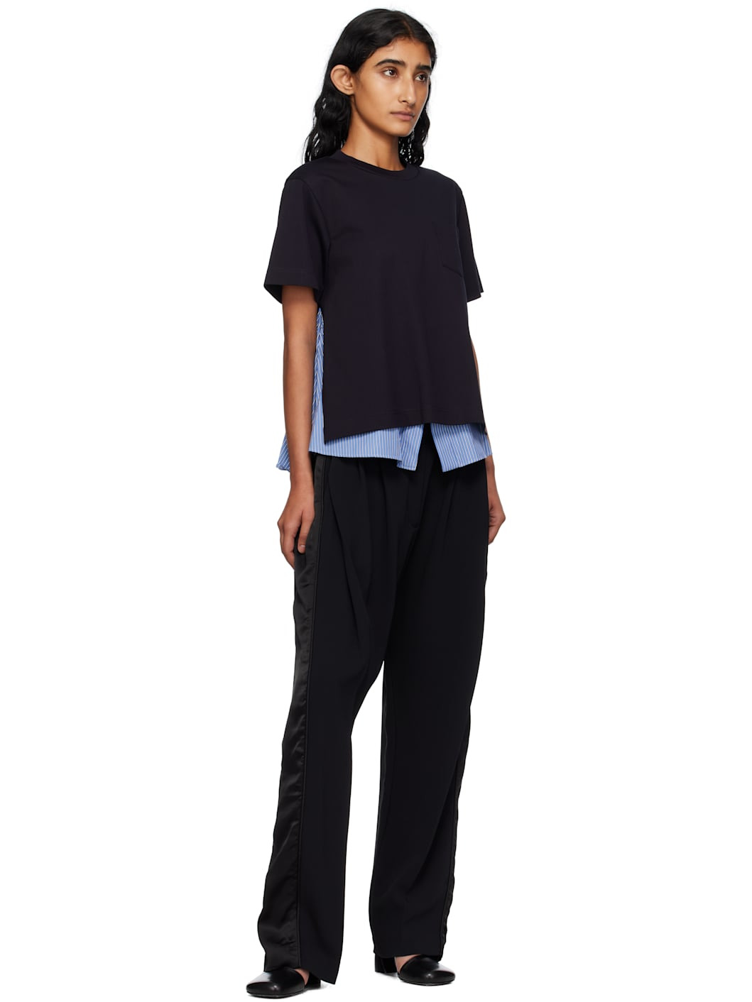 Navy Poplin & Cotton Jersey T-shirt - 4