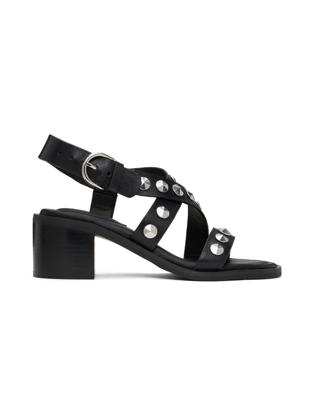 Black Geo Stud Block Heeled Sandals - 1