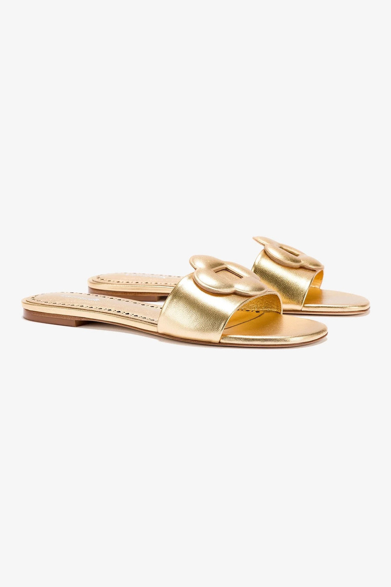 Larroudé Flora Flat Mule In Gold Metallic Leather outlook