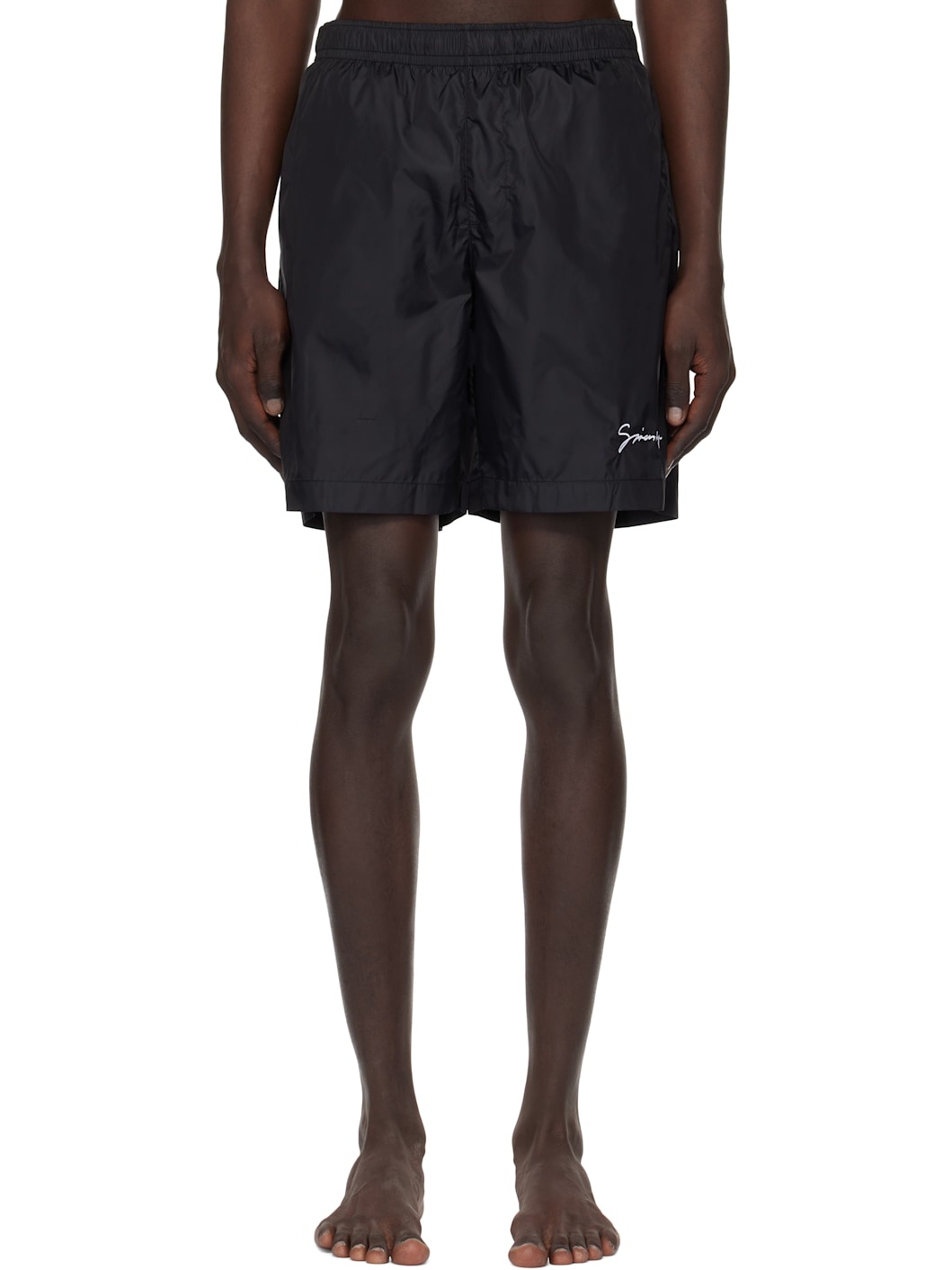 Black Logo Embroidery Swim Shorts - 1
