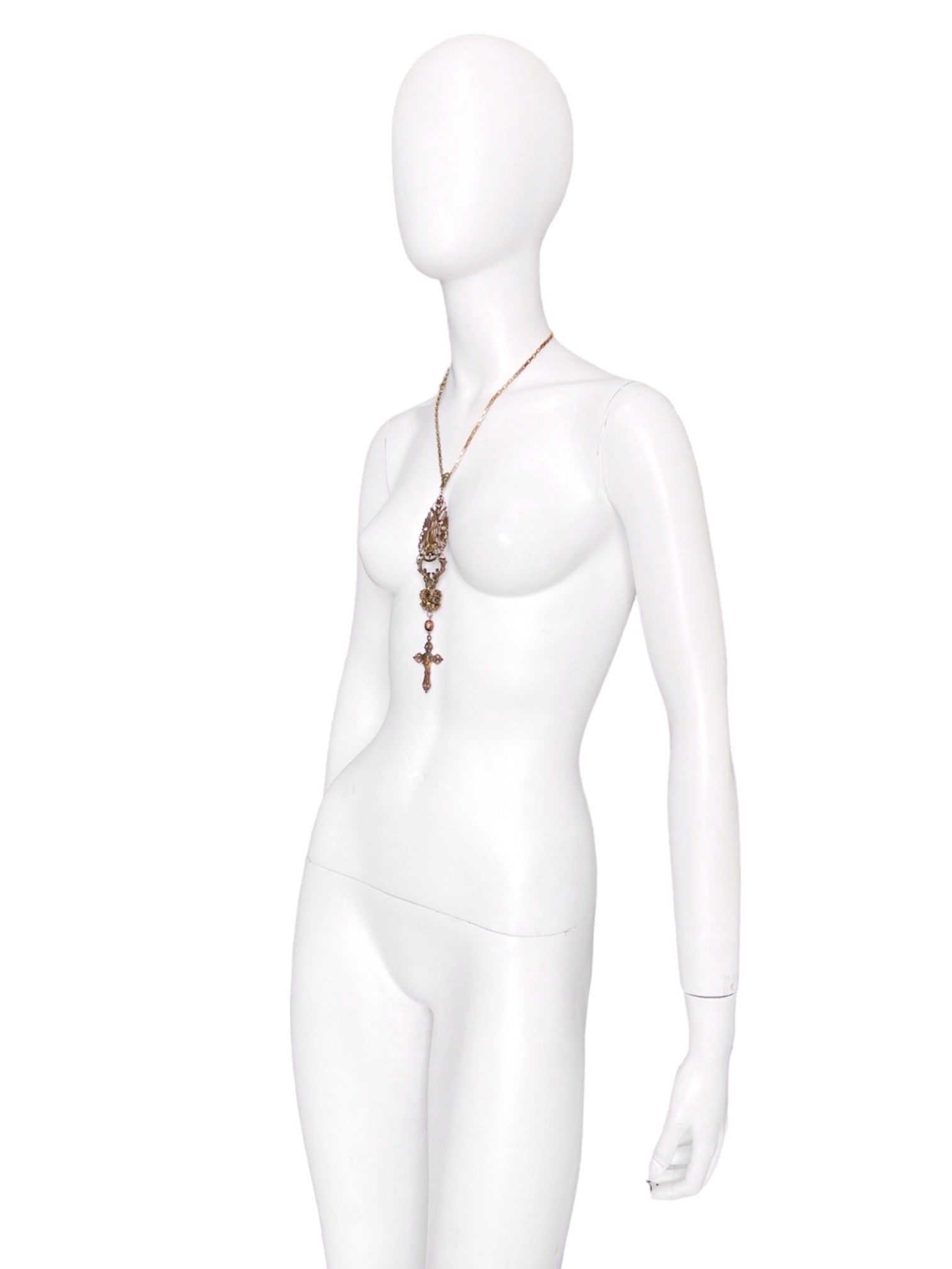 Jean Paul Gaultier 90S Sample Praying Deer Cross Long Necklace - 5