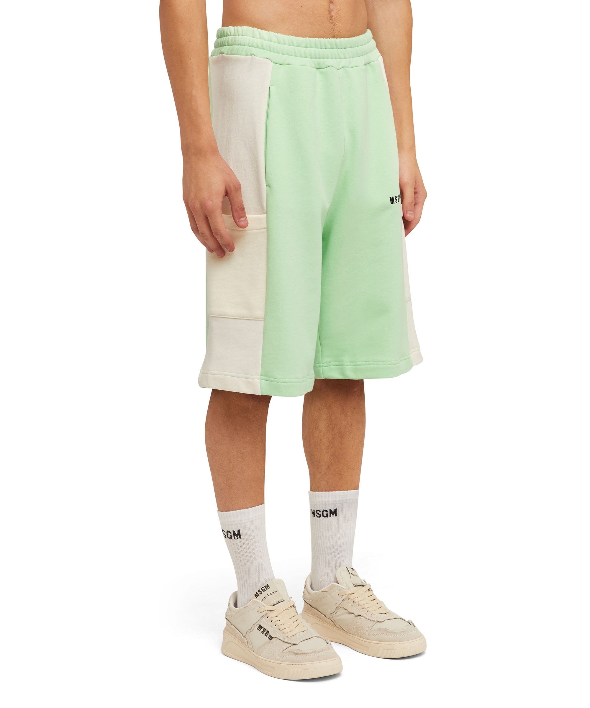 Organic cotton crewneck two-color Bermuda shorts from the MSGM Fantastic Green Capsule - 1
