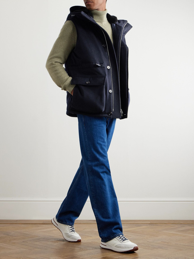Loro Piana Damiano Shearling-Lined Padded Storm System® Cashmere-Felt Hooded Gilet Navy outlook