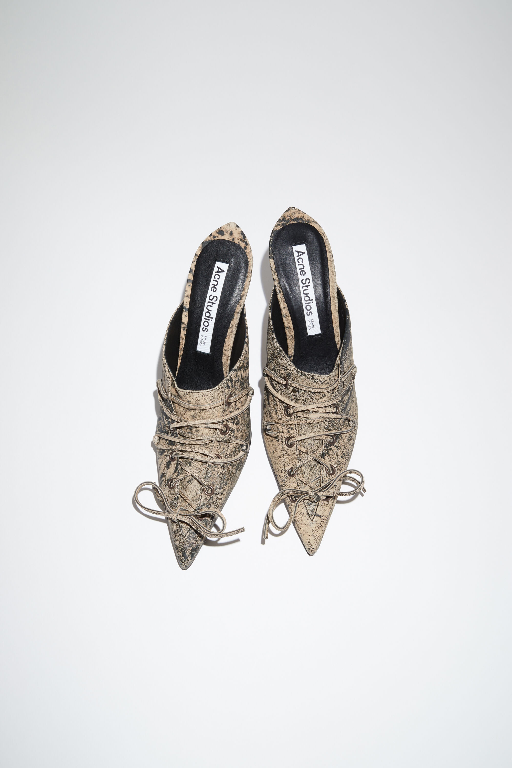 Lace-up heel mule - Beige/green - 3