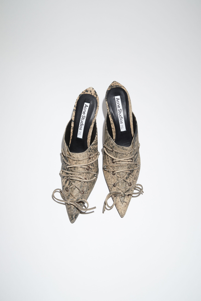 Lace-up heel mule - Beige/green 3