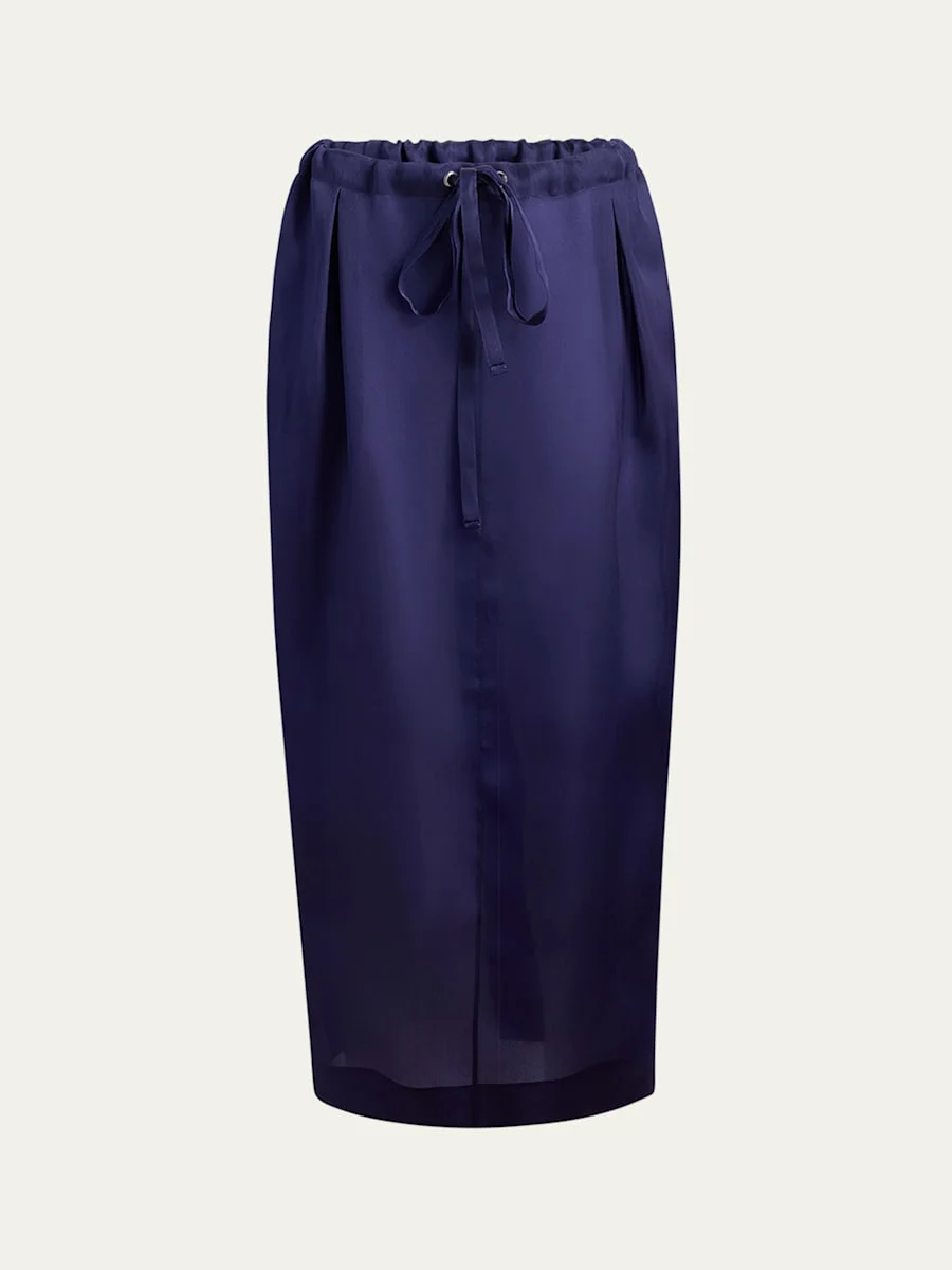 Chenton Long Drawcord Silk Skirt - 1