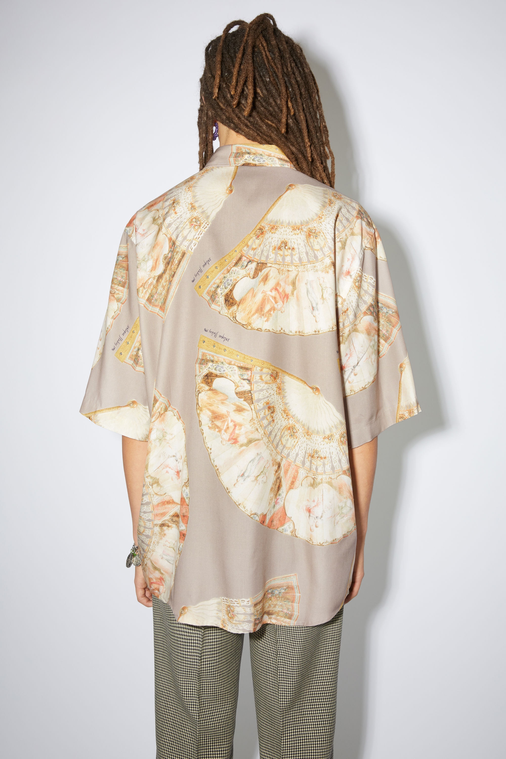 Fan print short sleeve shirt - Brown - 3