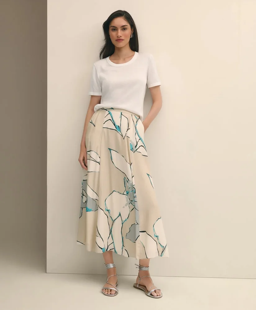 Flare Midi Skirt In Abstract Print - 1