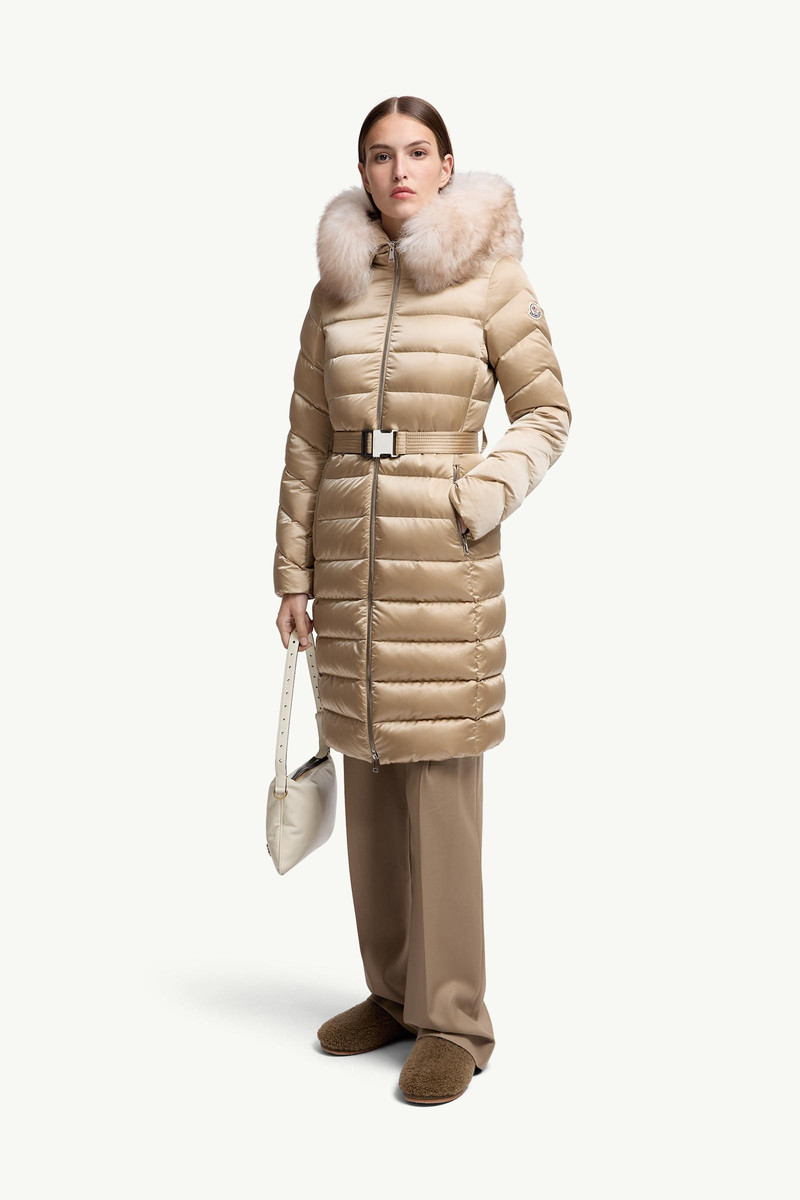 Moncler Leersie Hooded Shearling-Trimmed Long Down Jacket outlook
