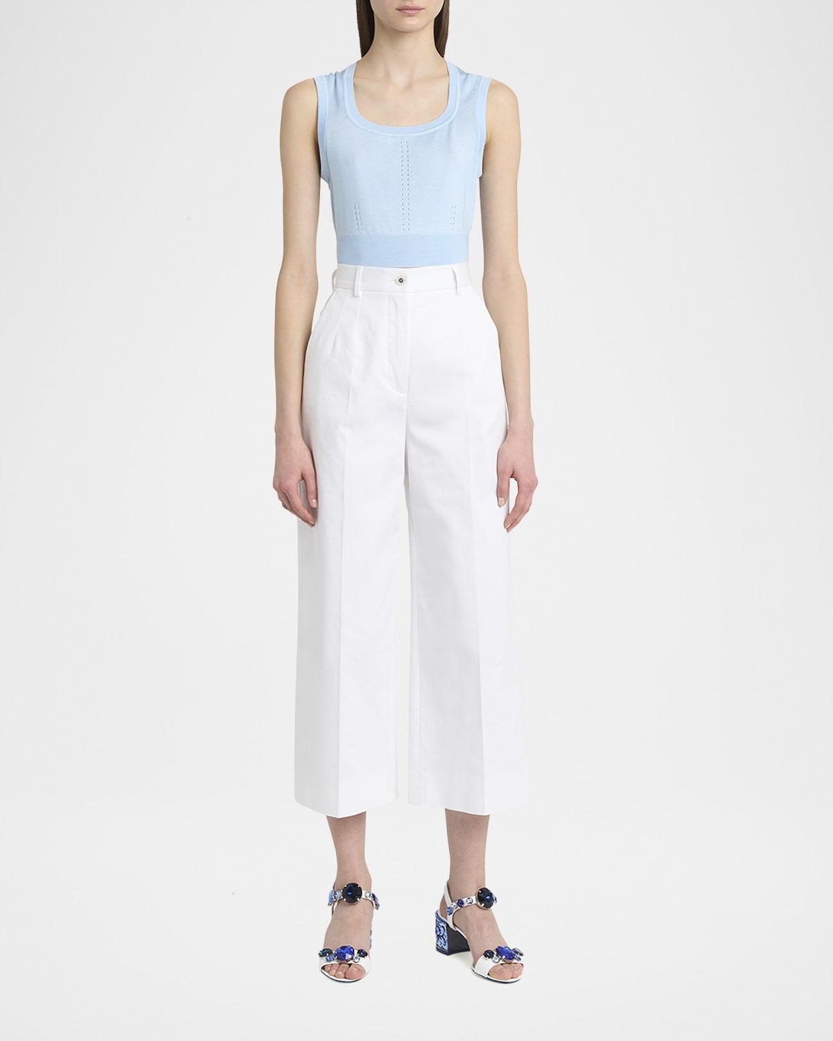 High-Rise Cotton Gabardine Wide-Leg Crop Pants - 2