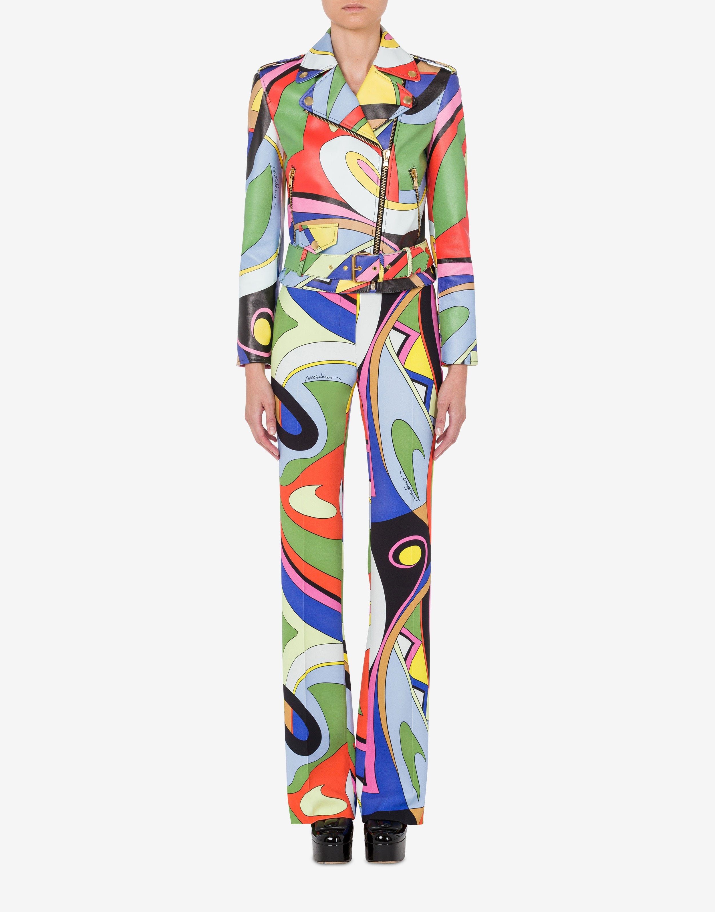 MULTICOLOUR PRINT NAPPA LEATHER BIKER JACKET - 2