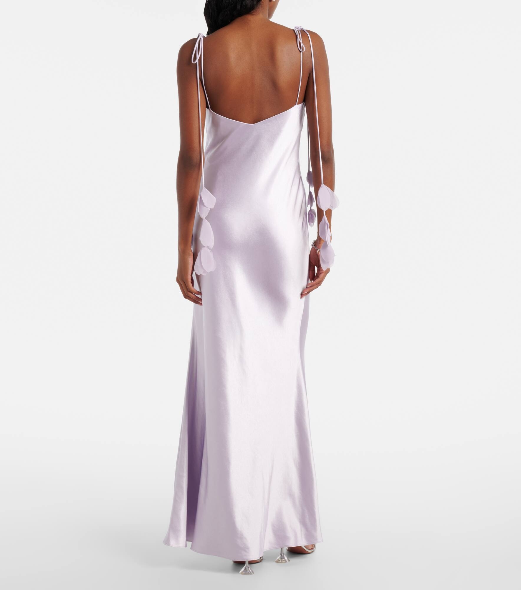 Floral-appliqué satin maxi dress - 3