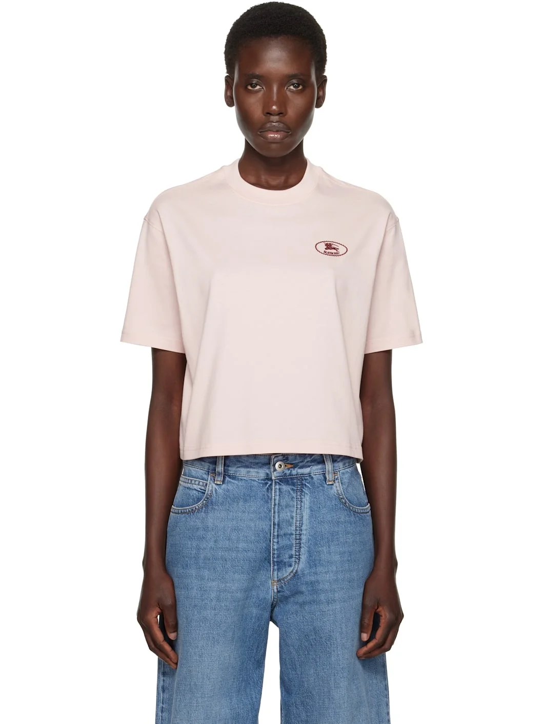 Pink Cropped Cotton T-shirt - 1