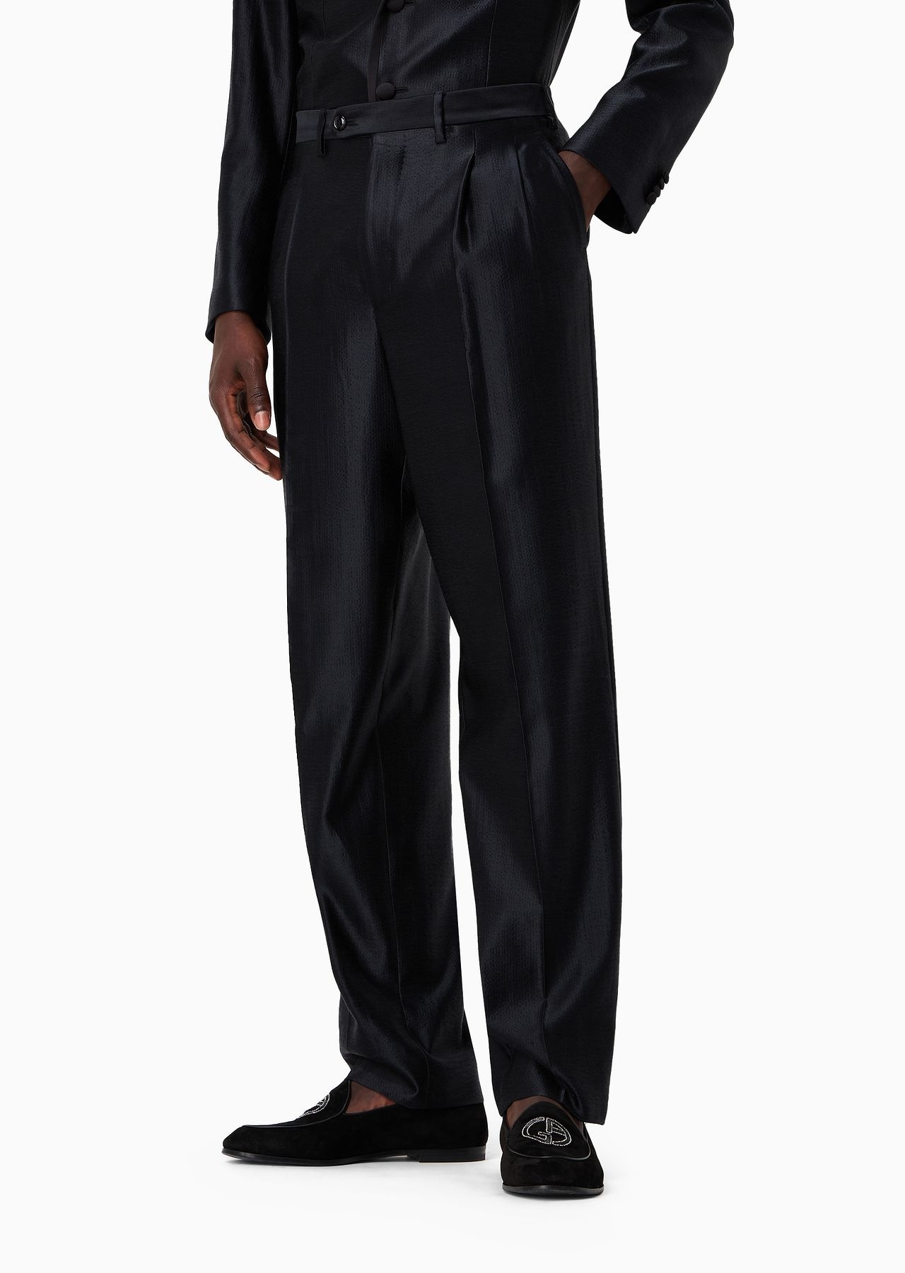 Wool and silk satin two-pleat trousers - 2