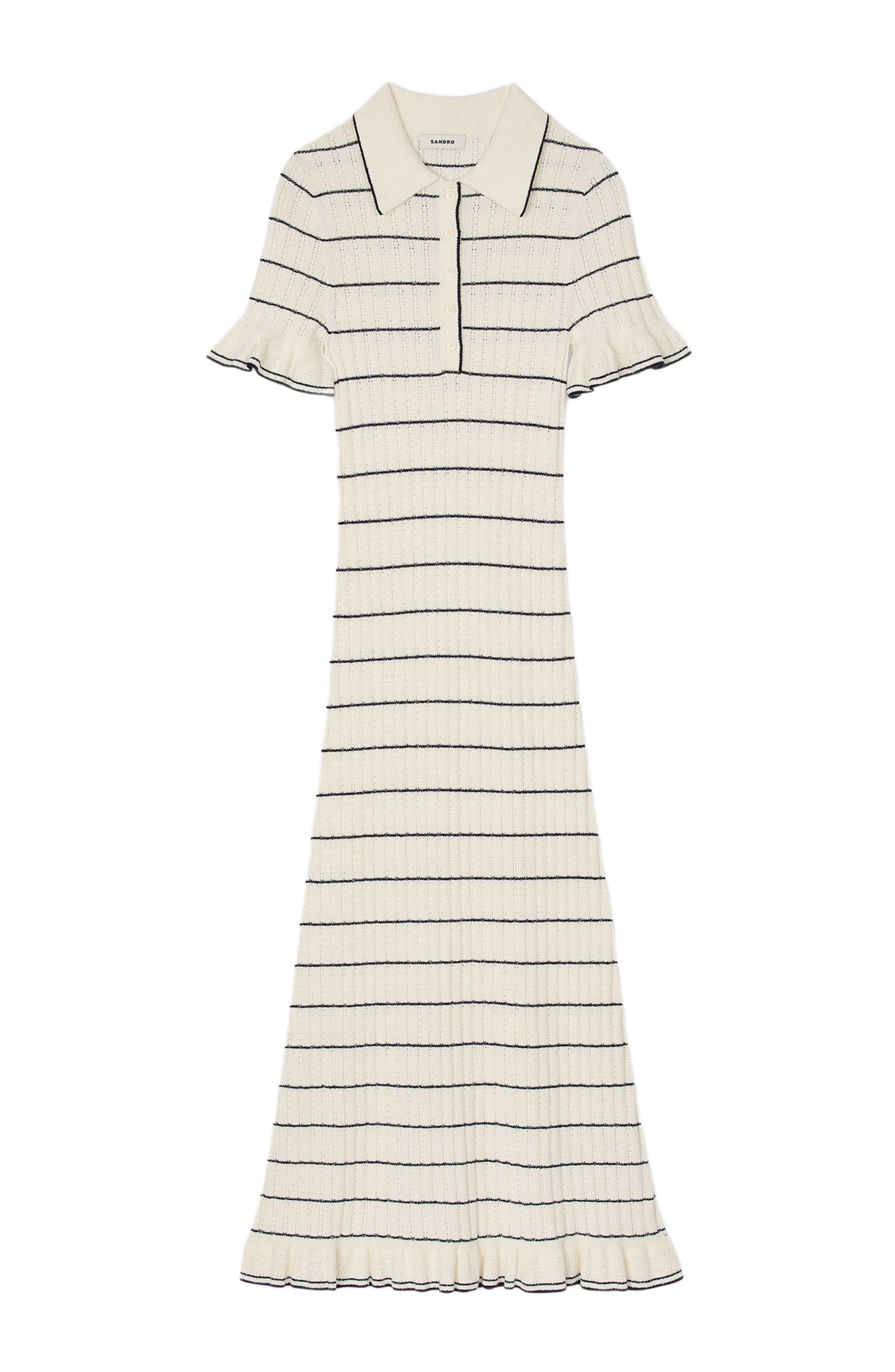 SANDRO Knitted maxi dress with polo neck in Ecru at Nordstrom - 5