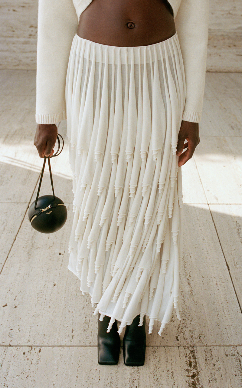 Alaïa Layered Wool-Blend Maxi Skirt neutral outlook