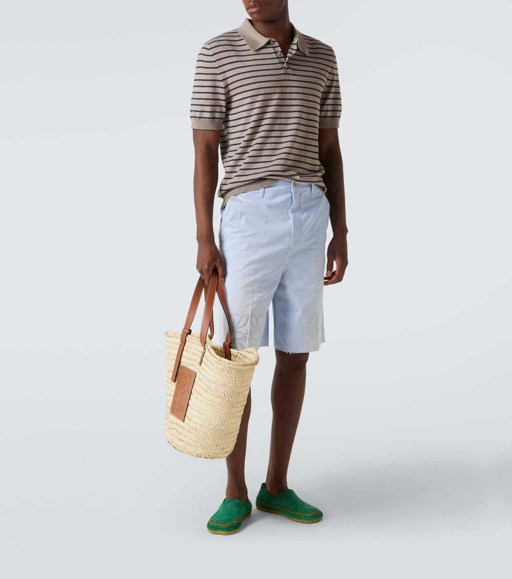Knitted striped cotton-blend polo shirt - 2