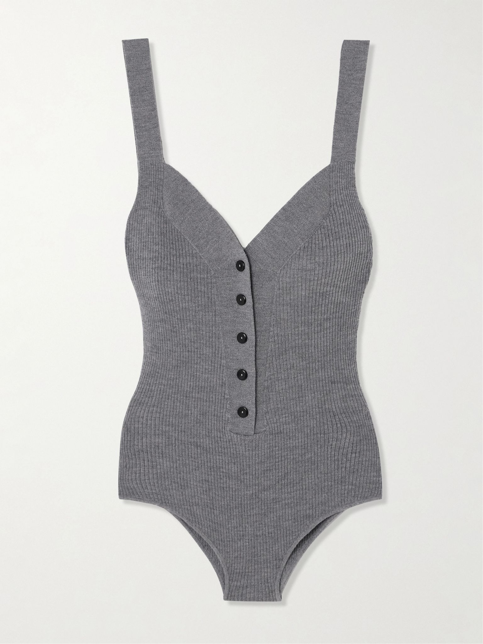 Ribbed merino wool bodysuit Gray - 1