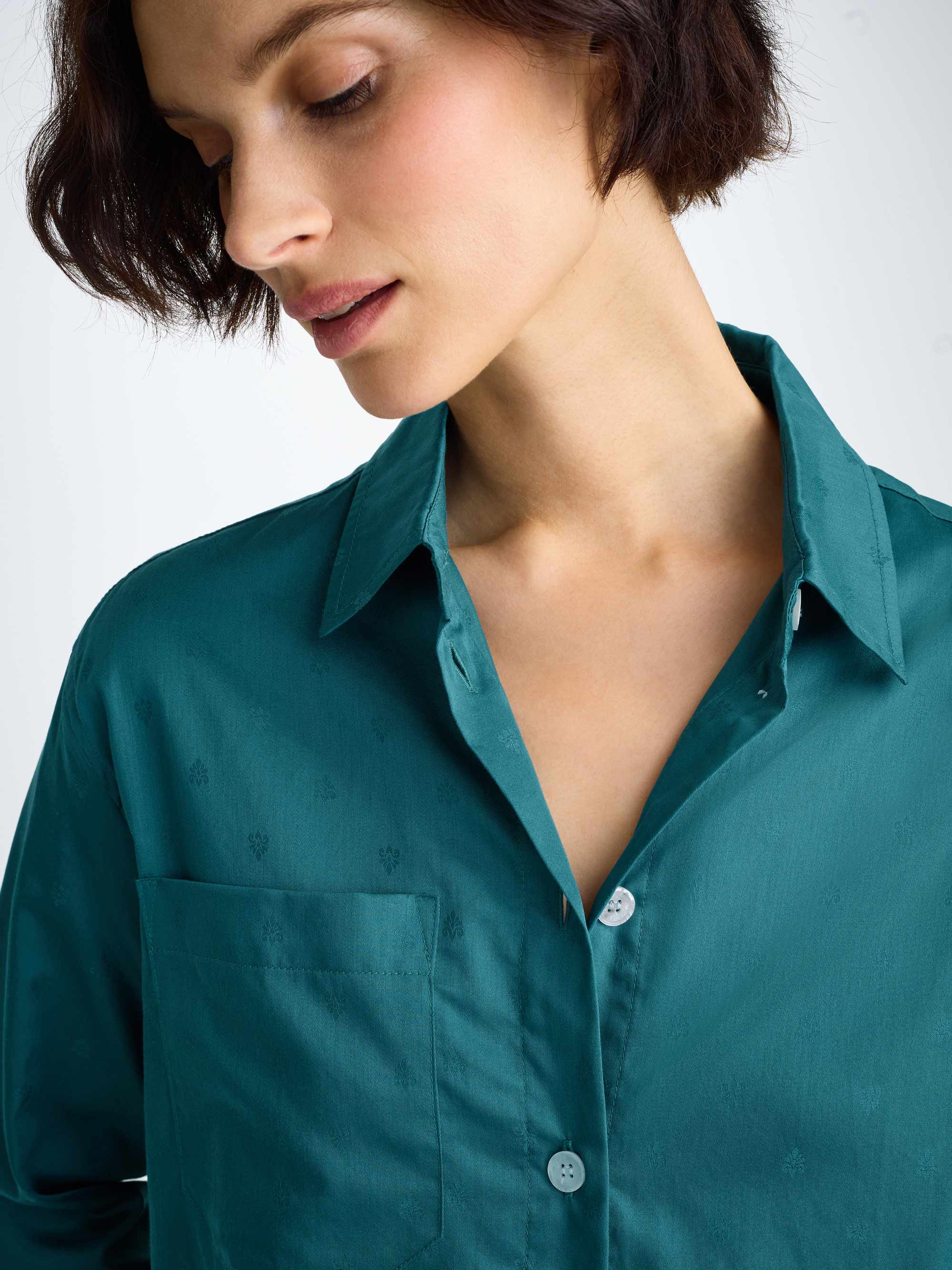 Women's Nightshirt Cotton Jacquard Jungle Green Paisley Motif - 5