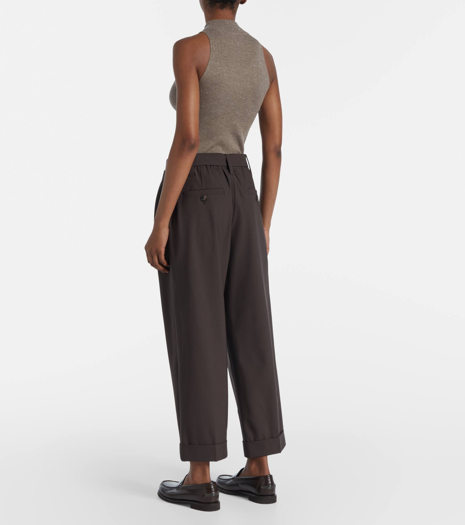 Belted wool-blend wide-leg pants - 3