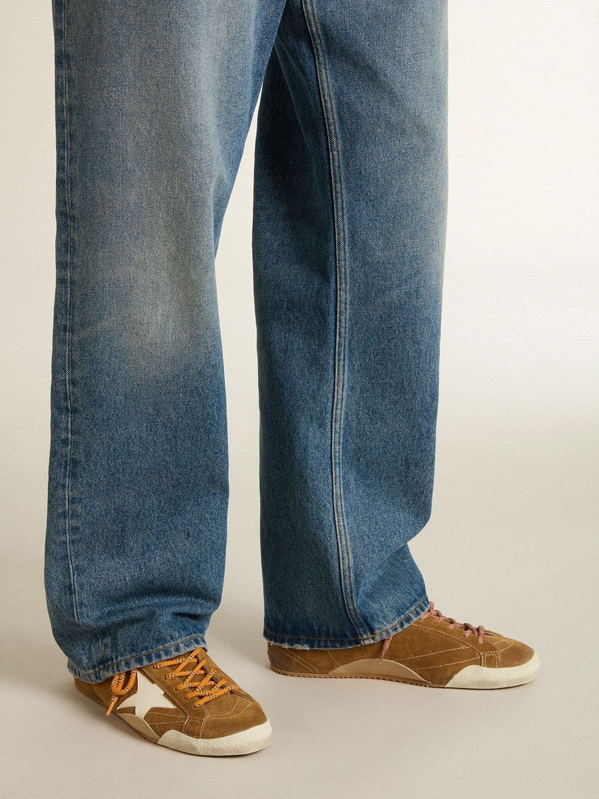 Men's True-Star in tobacco-colored suede with white star and platinum heel tab - 3