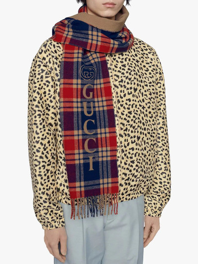 GUCCI intarsia-logo check-pattern scarf outlook