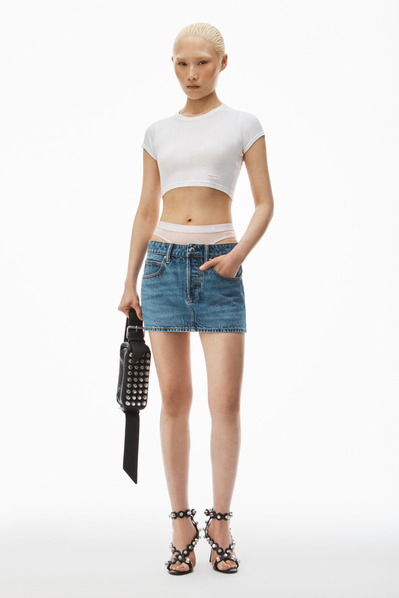 Alexander Wang crystal hotfix pre-styled denim miniskirt outlook
