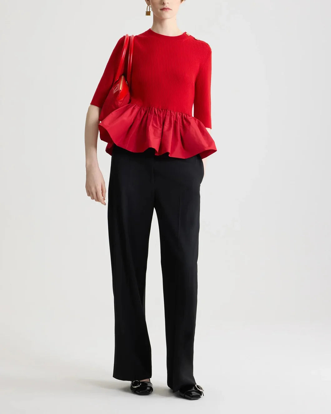 RUFFLE HEM RIBBED JUMPER IN WOOL AND FAILLE - 2