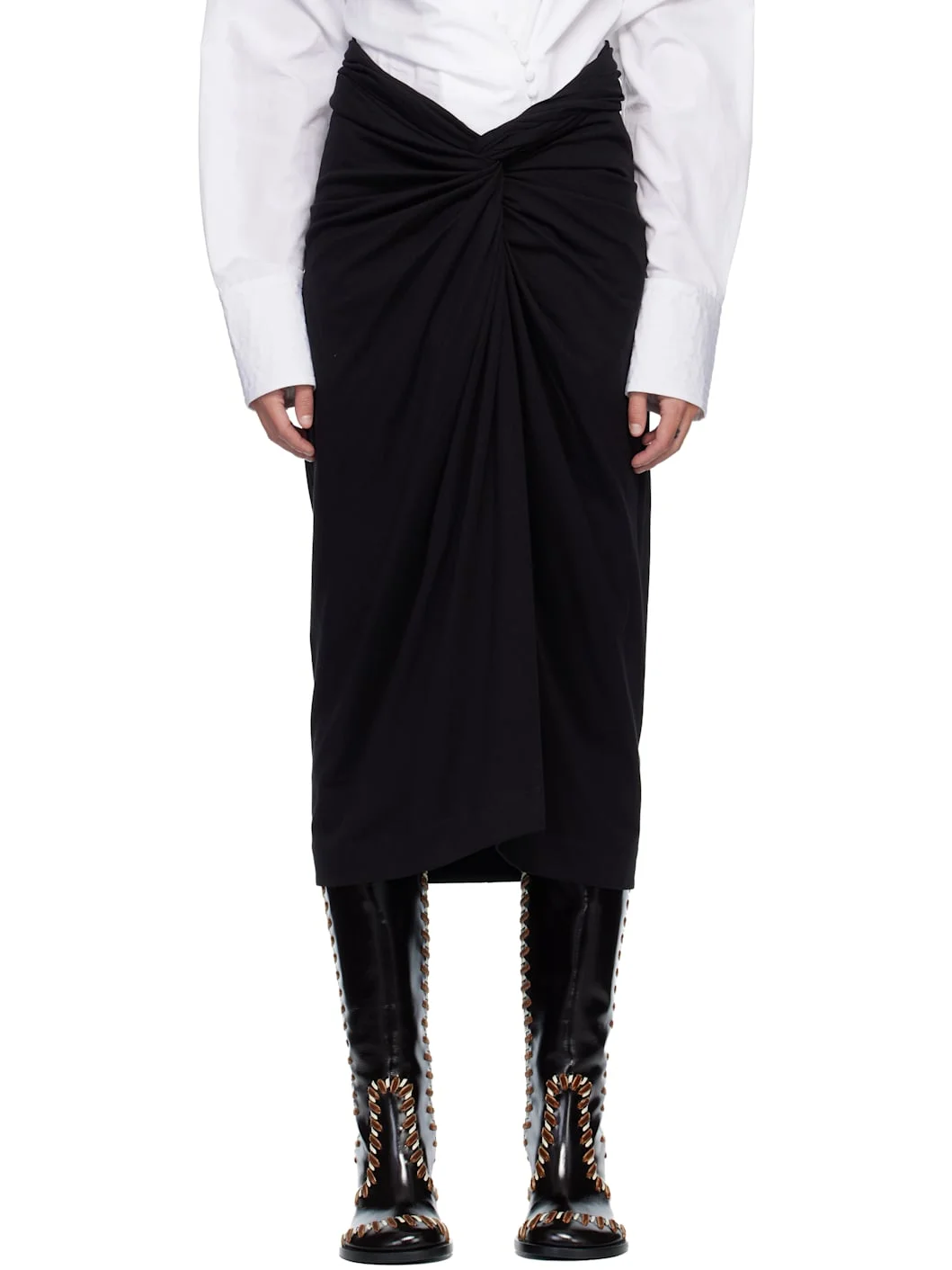 Black Jersey Midi Skirt - 1