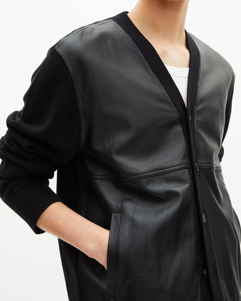 TWO-MATERIAL BUTTON-DOWN CARDIGAN WITH BLACK LEATHER 5