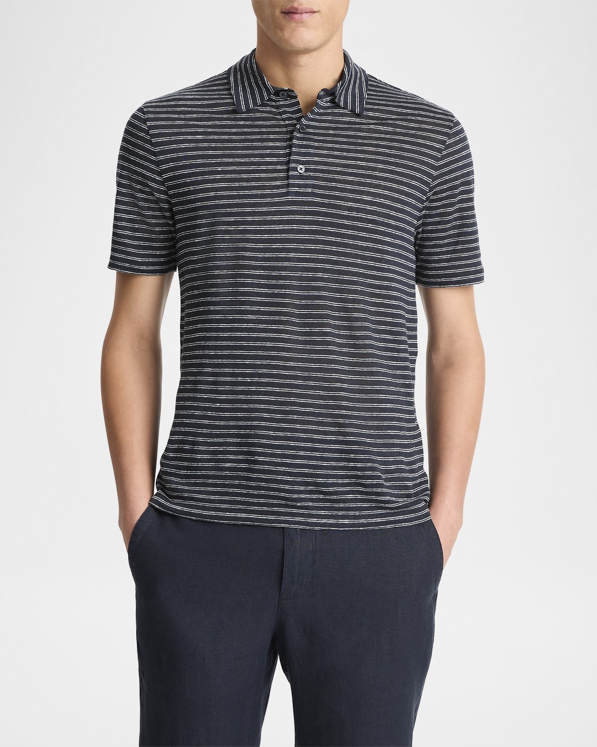 Men's Striped Linen Polo Shirt - 2