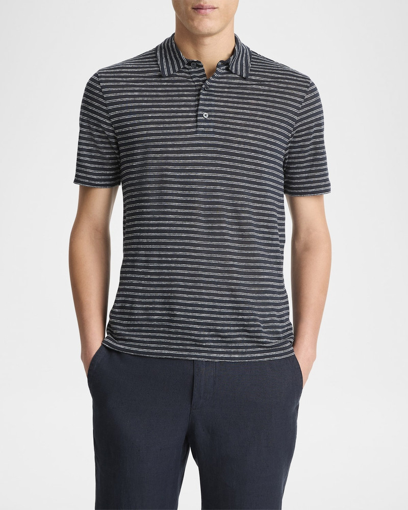 Vince Men's Striped Linen Polo Shirt outlook