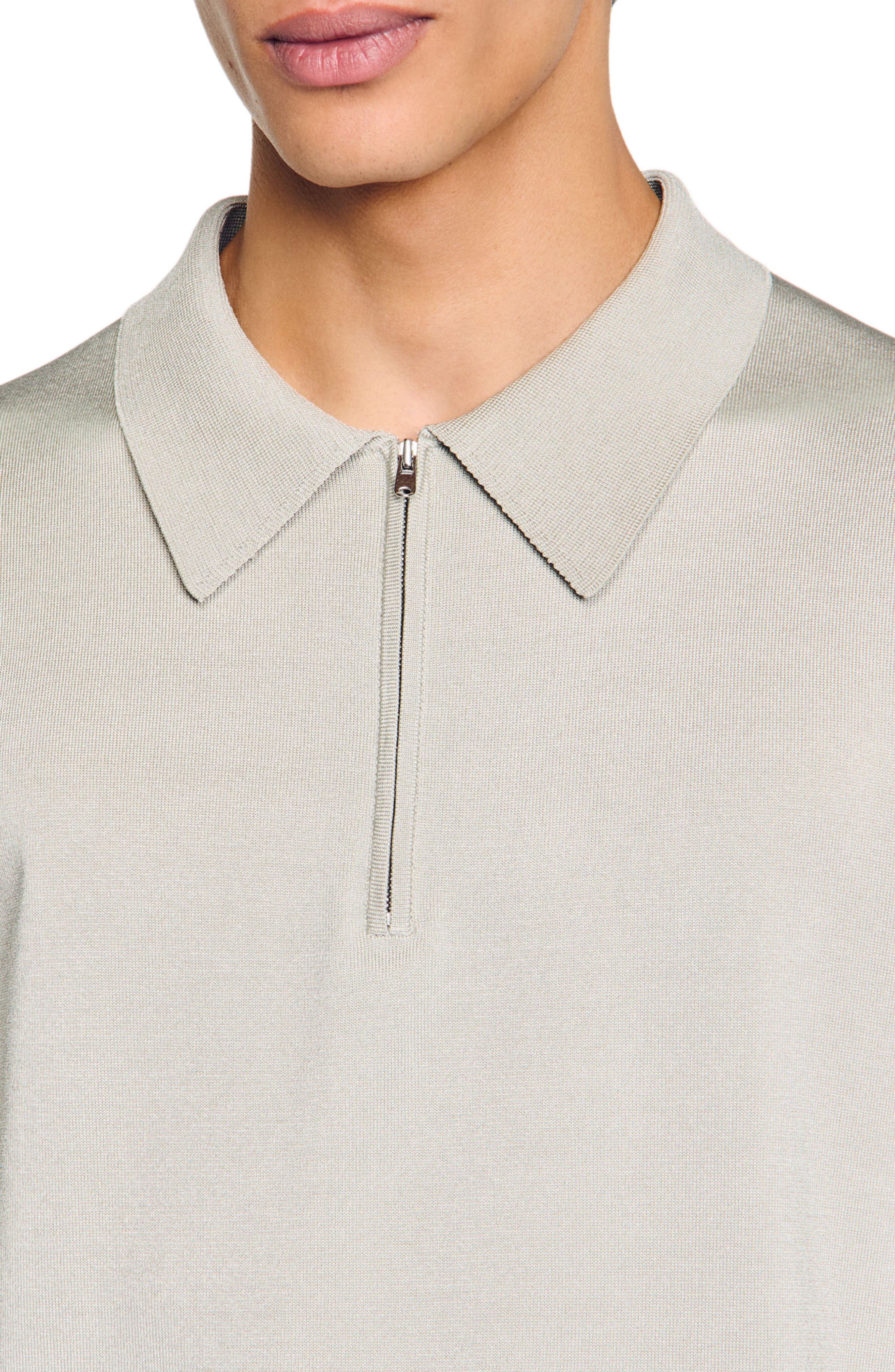 SANDRO Knitted polo shirt with zip collar in Steel at Nordstrom - 4