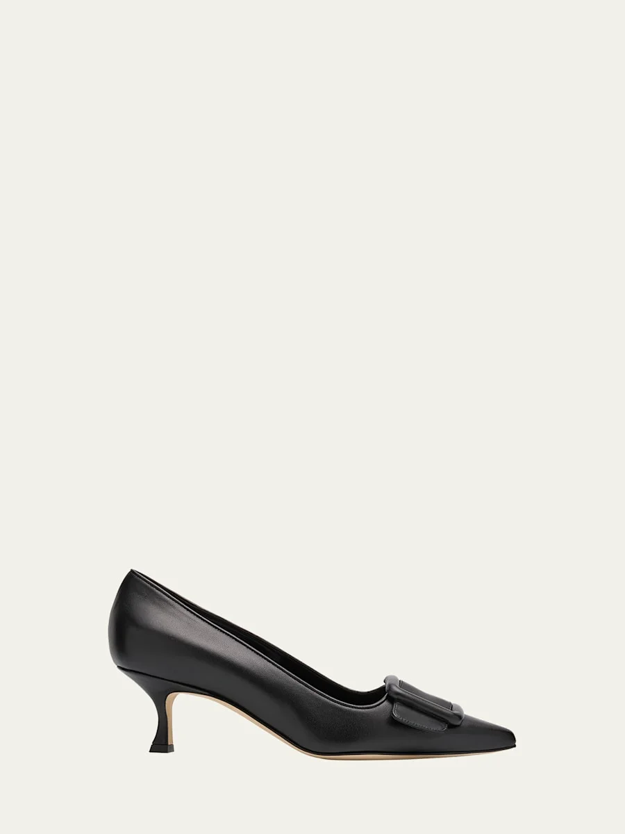 Maysale Leather Buckle Kitten Pumps - 1