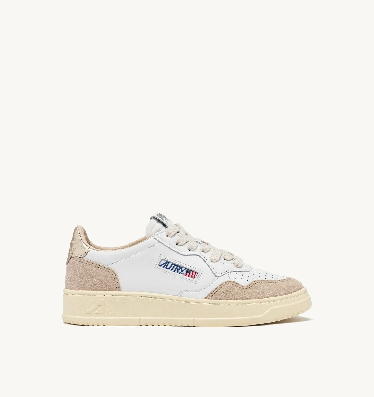 MEDALIST LOW SNEAKERS IN WHITE AND GOLD LEATHER - 1