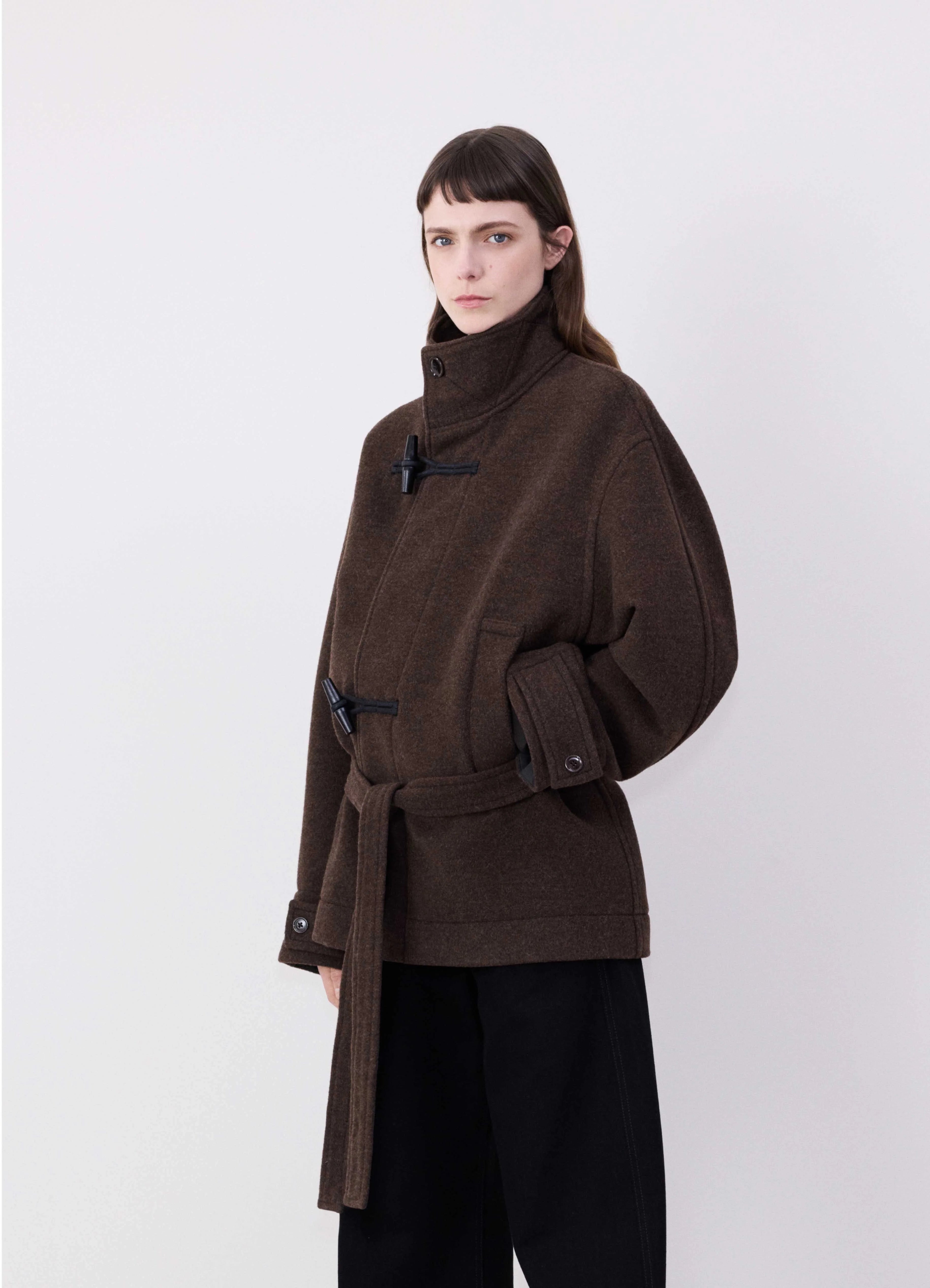 SHORT BATHROBE DUFFLE COAT WITH CONTRAST STITCH - 2